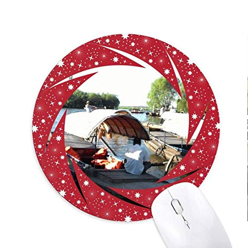 Boats Wheel Mouse Pad Round Red Rubber