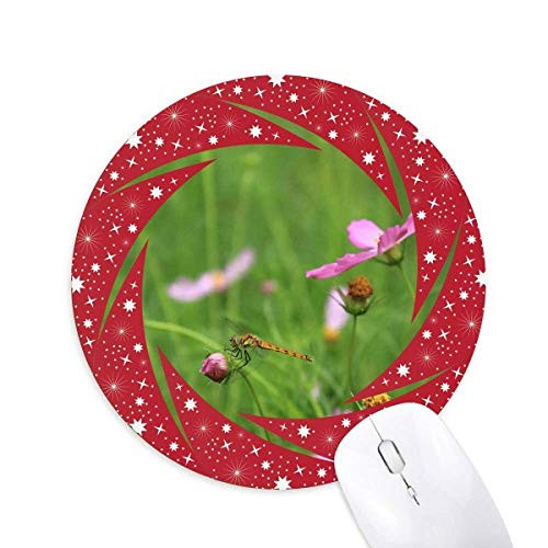 Pink Cosmos Flower Wheel Mouse Pad Round Red Rubber