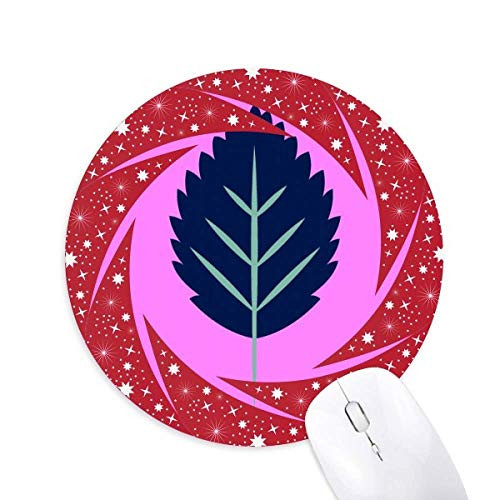 Dark Blue Leaves Symmetry Wheel Mouse Pad Round Red Rubber