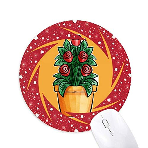 Potted Rose Cartoon Wheel Mouse Pad Round Red Rubber