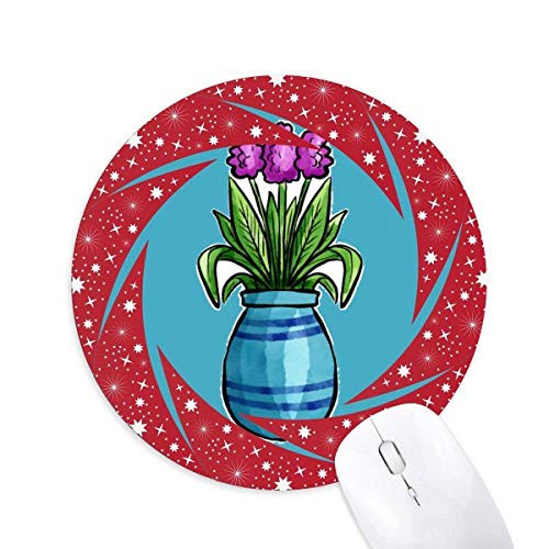 Purple Potted Flower Simple Wheel Mouse Pad Round Red Rubber