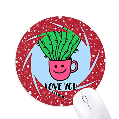 Love You Prickle Cactus Wheel Mouse Pad Round Red Rubber