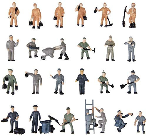 FRECI 25pcs 1-87 HO Scale Painted Model Train Railway Workers People Figures with Ladder and Bucket for Model Train Diorama Scenery DIY Accessories
