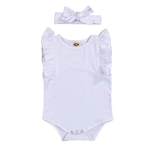 YOUNGER TREE Newborn Baby Girl Romper Bodysuits Cotton Sleeveless Solid One-Piece Romper Jumpsuit Outfits Clothes -White, 12-18 Months-