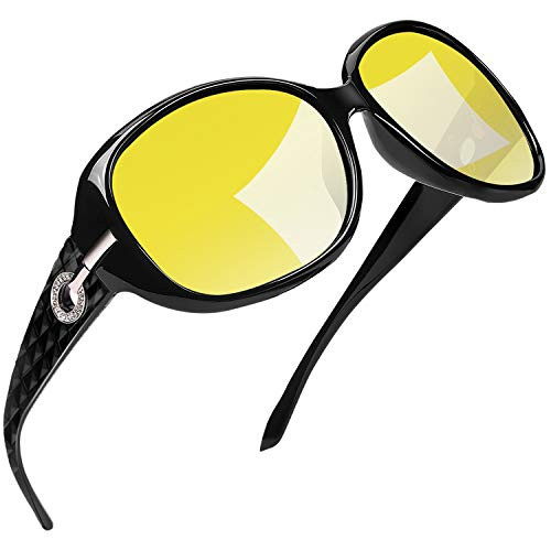 Joopin Womens Night Vision Glasses for Driving, Oversized Anti Glare Night Driving Glasses UV Protection -Yellow Lens-