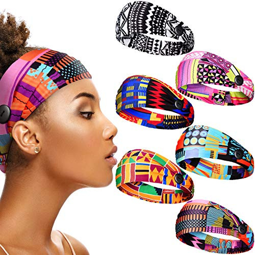 6 Pieces African Headband with Buttons Stretchy Boho Print Headband Yoga Sports Workout Hairband Elastic Twisted Knot Turban Head Wrap for Women Girls Hair Accessories -Ethnic Pattern- 6 Pieces African Headband with Buttons Stretchy Boho Print Headband Yoga Sports Workout Hairband Elastic Twisted Knot Turban Head Wrap for Women Girls Hair Accessories -Ethnic Pattern-
