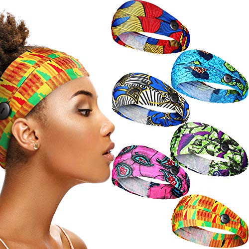 6 Pieces African Headband with Buttons Stretchy Boho Print Headband Yoga Sports Workout Hairband Elastic Twisted Knot Turban Head Wrap for Women Girls Hair Accessories -Chic Pattern- 6 Pieces African Headband with Buttons Stretchy Boho Print Headband Yoga Sports Workout Hairband Elastic Twisted Knot Turban Head Wrap for Women Girls Hair Accessories -Chic Pattern-