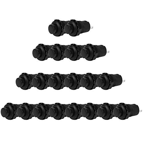 Andux Land Round Switch ON/Off Push Button Switch 12mm Thread 20pcs ANKG-03 -Latching Type Black Cap-