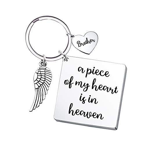 Brother Memorial Keychain Angel Wing- A Piece of My Heart is in Heaven- Remembrance Sympathy Gift