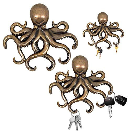Octopus Key Hooks Antique Bronze Cast Iron Decorative Swimming Octopus Wall Hook Key Hook for Entryway, Door Way or Bathroom, Wall Mounted Octopus Key Clothes Hook Wall Hanger Novelty Wall Decor -A- Octopus Key Hooks Antique Bronze Cast Iron Decorative Swimming Octopus Wall Hook Key Hook for Entryway, Door Way or Bathroom, Wall Mounted Octopus Key Clothes Hook Wall Hanger Novelty Wall Decor -A-