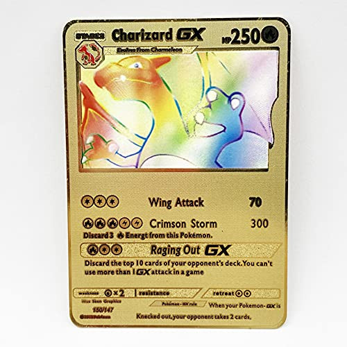 Charizard GX Custom Textured Gold Metal Pokemon Card  plus Keychain