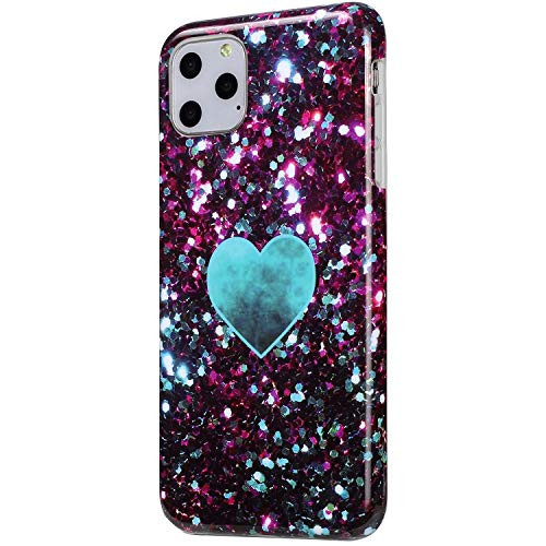 Marble Case for iPhone 11 Pro Max Case Glitter Glossy Luxury Marble Design Slim Thin Soft Flexible TPU Shockproof Bumper Rubber Silicone Cover for iPhone 11 Pro Max,Green heart
