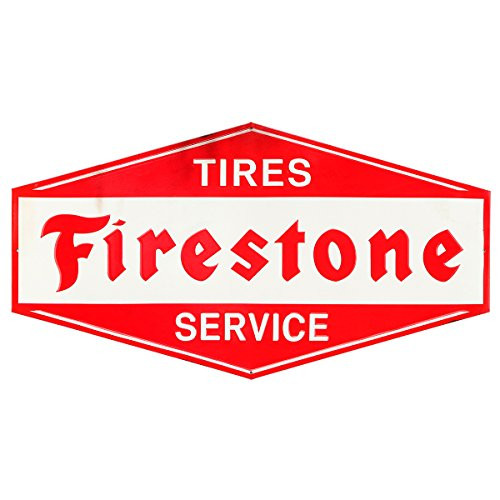 Open Road Brands Tires Firestone Service Rustic Embossed Metal Sign