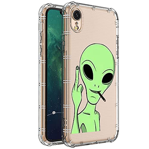 iPhone XR Case,Clear with Green Smoking Alien Pattern Design Plastic iPhone XR Case TPU Bumper Protective Case Compatible with Apple iPhone XR