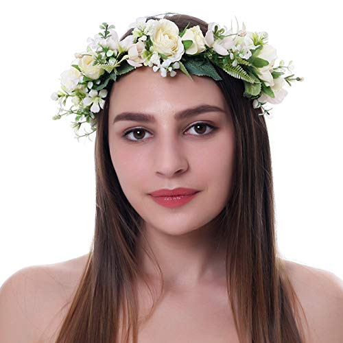 Ever Fairy Flower Headbands for Women Wedding Flower Crown for Girls Party Floral Hair Wreath Headpiece for Women Bridal Maternity -White- Ever Fairy Flower Headbands for Women Wedding Flower Crown for Girls Party Floral Hair Wreath Headpiece for Women Bridal Maternity -White-