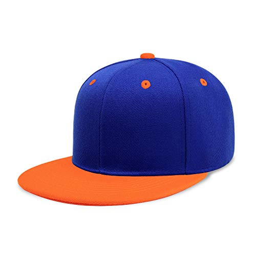 CHOK.LIDS Flat Bill Visor Classic Snapback Hat Blank Adjustable Brim High Top End Trendy Color Style Two Tone Baseball Cap -Royal/Orange-