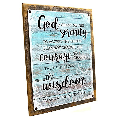 Homebody Accents  Wood-Framed Rustic Serenity Prayer Metal Sign, Christian, Inspirational, Prayer on Reclaimed, Rustic Wood