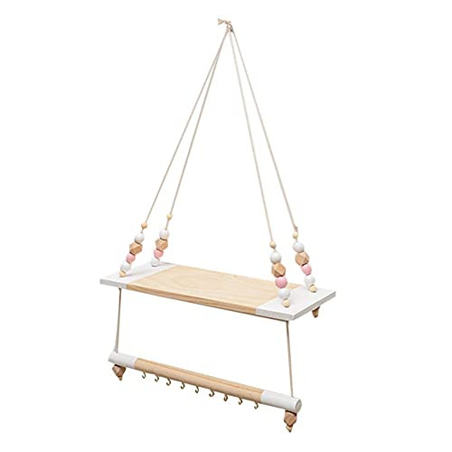 DXR Wall Hanging Shelf - Wood Hanging Shelves for Wall - Farmhouse Rope Shelves for Bedroom Living Room Bathroom - Rustic Wood Shelves - Hanging Plant Shelf - Triangle Floating Shelf