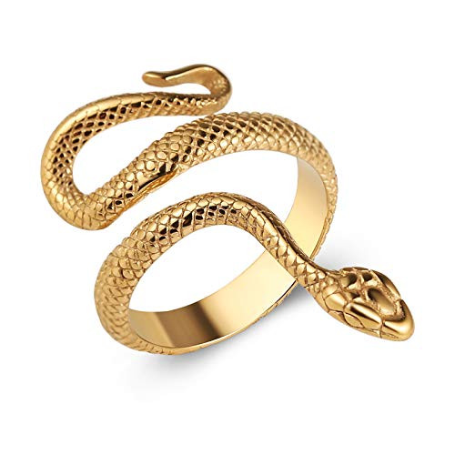 HZMAN Snake Ring Men Women Gothic Jewelry Retro Animal Fashion Personality Stainless Steel Ring -Gold, 6-