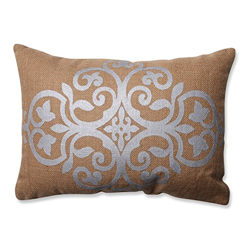 Pillow Perfect Silver Geometric Burlap Rectangular Throw Pillow, Tan