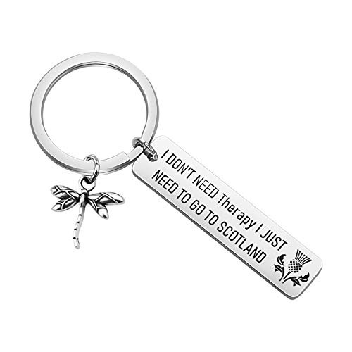 HOLLP Outlander Gift Sasenach Inspired Jewelry I Dont Need Therapy I Just Need to Go to Scotland Keychain Dragonfly Gift for Outlander Fans -Keychain-