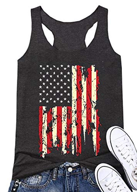 Leopard American Flag Tank Tops Women USA Stars Stripe Graphic Tees 4th of July Patriotic Sleeveless T Shirt Vest -Dark Grey, Medium-