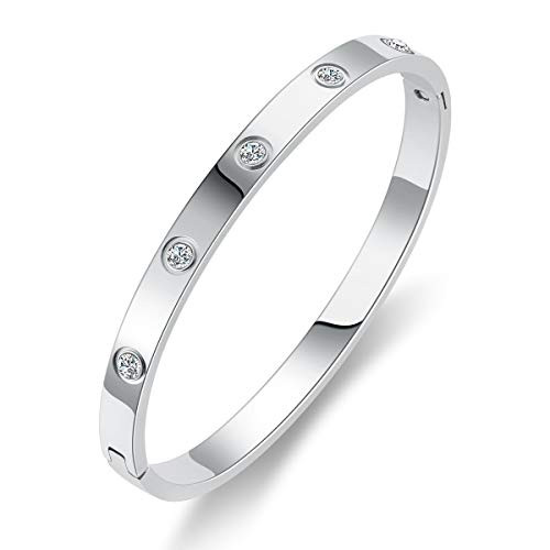 MDRONEY Oval Love Bracelet Bangle Friendship Jewelry Gifts for Women Teen Girls Stainless Steel Hinged Bracelet with Cubic Zirconia Stones Present for Her Friends, Gold, Rose Gold and Silver Available
