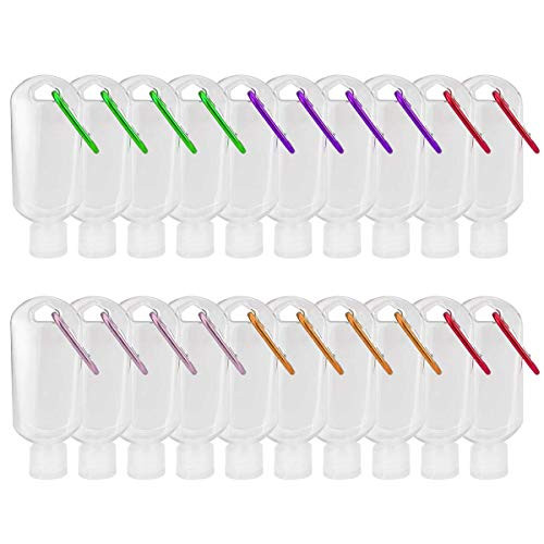 Lucky Josie 20 PCS Travel Plastic Clear Keychain Bottles, Leakproof Refillable Empty Bottles Portable Squeeze Containers with Flip Cap-50ml/1.7oz-