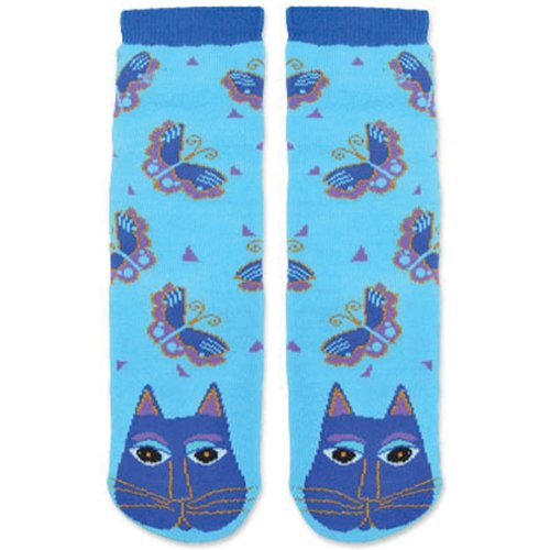 Laurel Burch Women's Single Pack Friendly Animal Slipper Socks, Indigo Cats,9-11