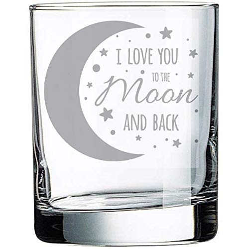 Alankathy Mugs I love you to the moon and back message quote wine glass -10 OZ WHISKEY ROCK GLASS-