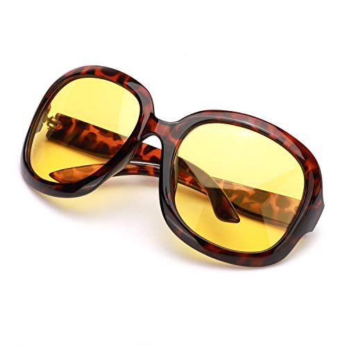 SODQW Aviator Night-Driving Anti-Glare Glasses, HD Night-Vision Polarized Yellow Glasses for Driving/Rainy/Cloudy -Tortoise Frame/Yellow Night Lens-