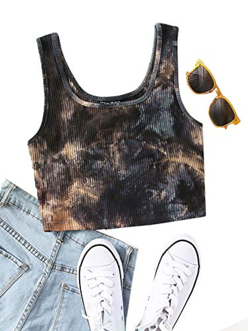 MakeMeChic Women's Tie Dye Rib Knit Crop Tank Top Multi S