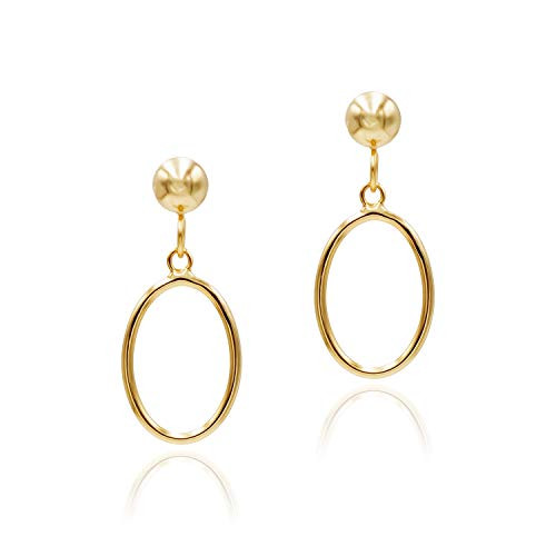 Yellow Gold Flashed Sterling Silver Open Oval Drop Dangle Hoop Earrings 5mm Bead Post For Women