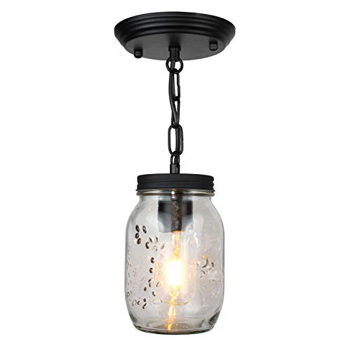 Glass Mason Jar Pendant 1-Light Close to Ceiling Light Modern Kitchen Island Light Fixture