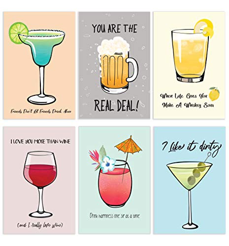 Cavepop All Occasion Blank Greeting Cards with Envelopes, 4 x 6 Inches, Cocktail Greeting Cards - 36 Pack -6 Designs-