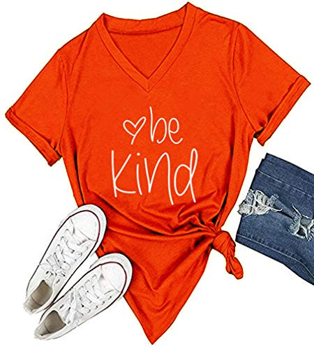 DANVOUY Womens T Shirt Casual Cotton Short Sleeve V-Neck Graphic T-Shirt Tops Tees Orange X-Large