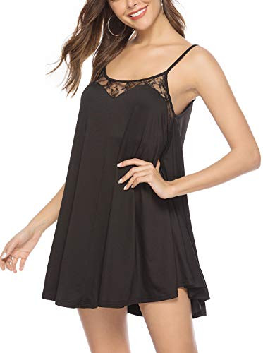 color cosplayer Womens V Neck Sleepwear Sleeveless Nightgown Summer Slip Night Dress S-XXL -XL, Black-