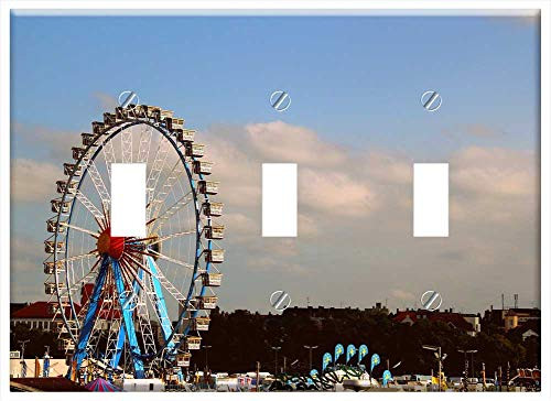 Switch Plate Triple Toggle - Carnival Fair Festival Sky Travel Ferris Wheel
