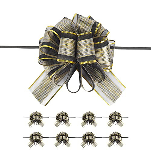 AKLVBL 10 PCS Large Pull Bow Gift Wrapping Bows, Pull Bow with Ribbon for Wedding Gift Baskets, Party Gift Wrap Bows, Presents Decorating Bows -Black-