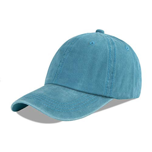 LANGZHEN Unisex Plain Washed Cotton and Denim Baseball Cap Adjustable Dad Hat-Aquamarine-