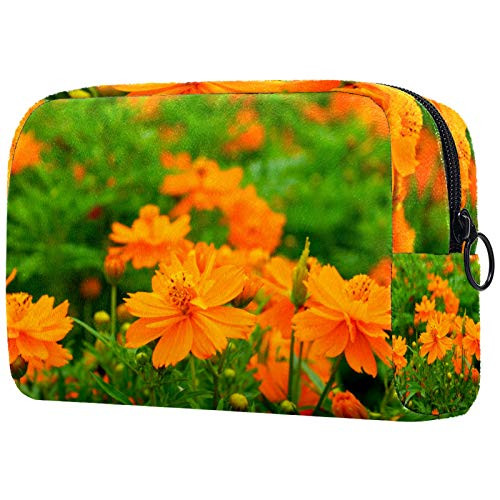 Makeup Bag Toiletry Bags Cosmetics Organizer Zipper Pouch for Women Orange Cosmos Flower