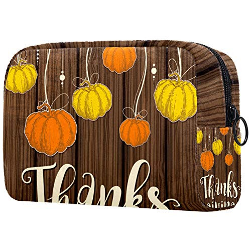 Makeup Bag Toiletry Bags Cosmetics Organizer Zipper Pouch for Women Orange Pumpkins Thanksgiving Day