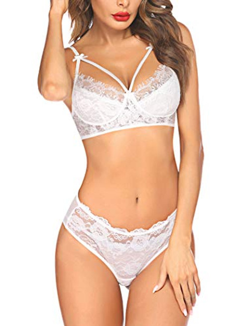 Avidlove Sexy Lingerie for Women Lace Bra and Panty Set Strappy Lingerie Two Piece -White,S- Avidlove Sexy Lingerie for Women Lace Bra and Panty Set Strappy Lingerie Two Piece -White,S-