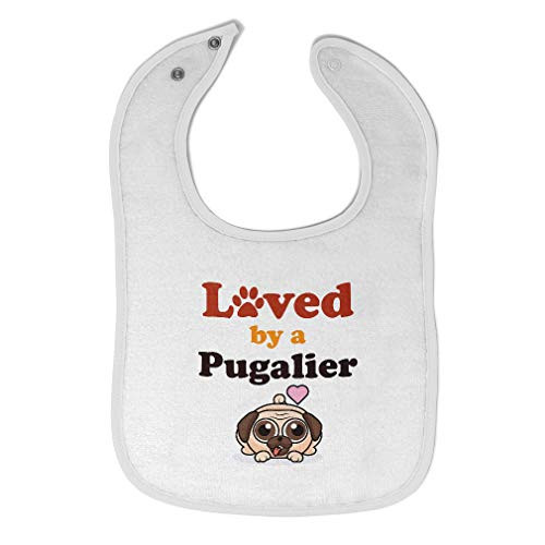 Toddler  and  Baby Bibs Burp Cloths Loved by A Pugalier Pet Animal Dog Cotton Items for Girl Boy Sit White Design Only