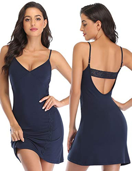 COLORFULLEAF Women's Lingerie V Neck Babydoll Lace Chemise Sexy Full Slips Sleepwear Teddy Negligee -Navy Blue, XL- COLORFULLEAF Women's Lingerie V Neck Babydoll Lace Chemise Sexy Full Slips Sleepwear Teddy Negligee -Navy Blue, XL-