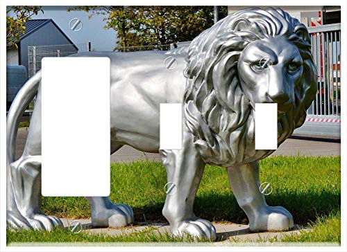 3-Gang 1-Rocker/GFCI 2-Toggle Combination Wall Plate Cover - Lion Sculpture Figure Stone Sculpture Rock Carving 1
