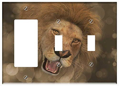 3-Gang 1-Rocker/GFCI 2-Toggle Combination Wall Plate Cover - Lion Head Mane Lion Head Figure Males Face