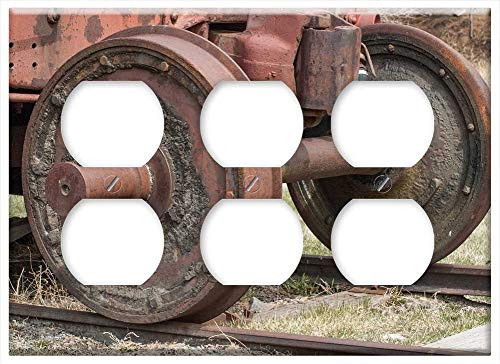 Triple Duplex Outlet Wall Plate Cover - Train Wheel Steam Train Wheels Train Steam Railway Triple Duplex Outlet Wall Plate Cover - Train Wheel Steam Train Wheels Train Steam Railway
