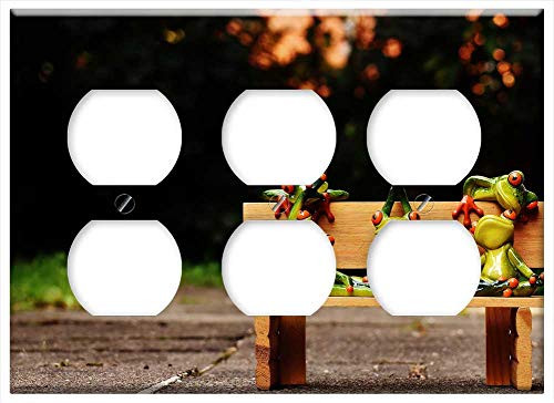 Triple Duplex Outlet Wall Plate Cover - Frogs Yoga Bank Bench Relaxed Figure Funny Rest 2