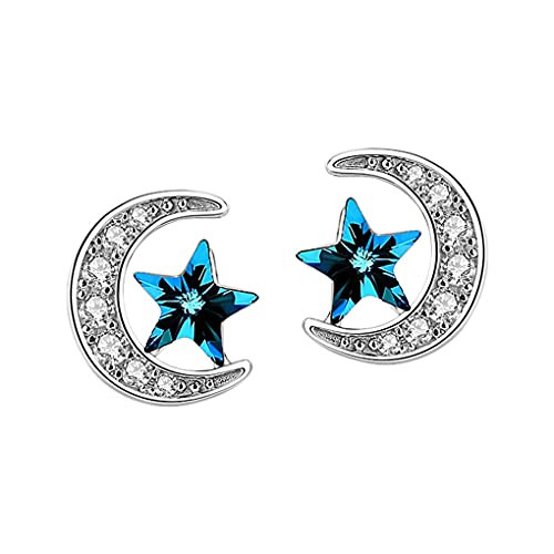 SLUYNZ 925 Sterling Silver Star Moon Earrings Studs For Women Girls Moon Earrings Blue Crystal Cubic Zirconia Earrings SLUYNZ 925 Sterling Silver Star Moon Earrings Studs For Women Girls Moon Earrings Blue Crystal Cubic Zirconia Earrings